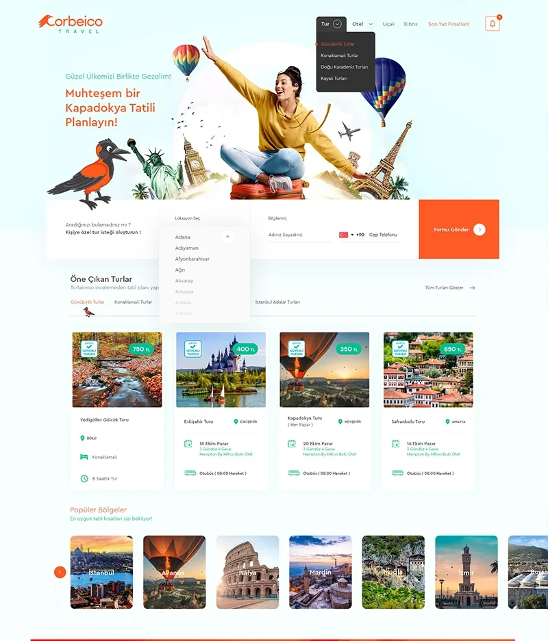 Corbieco Travel anasayfa tasarımı