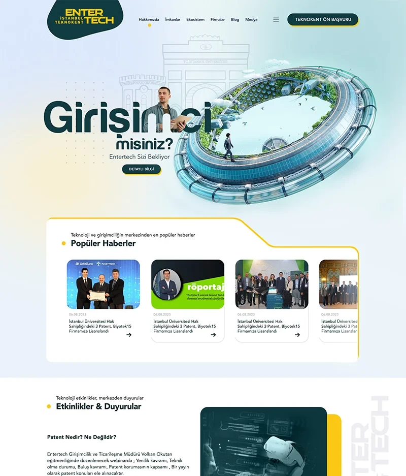 Entertech İstanbul Teknokent anasayfa tasarımı