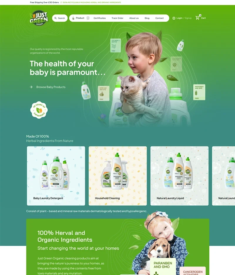 Just Green Organic anasayfa tasarımı