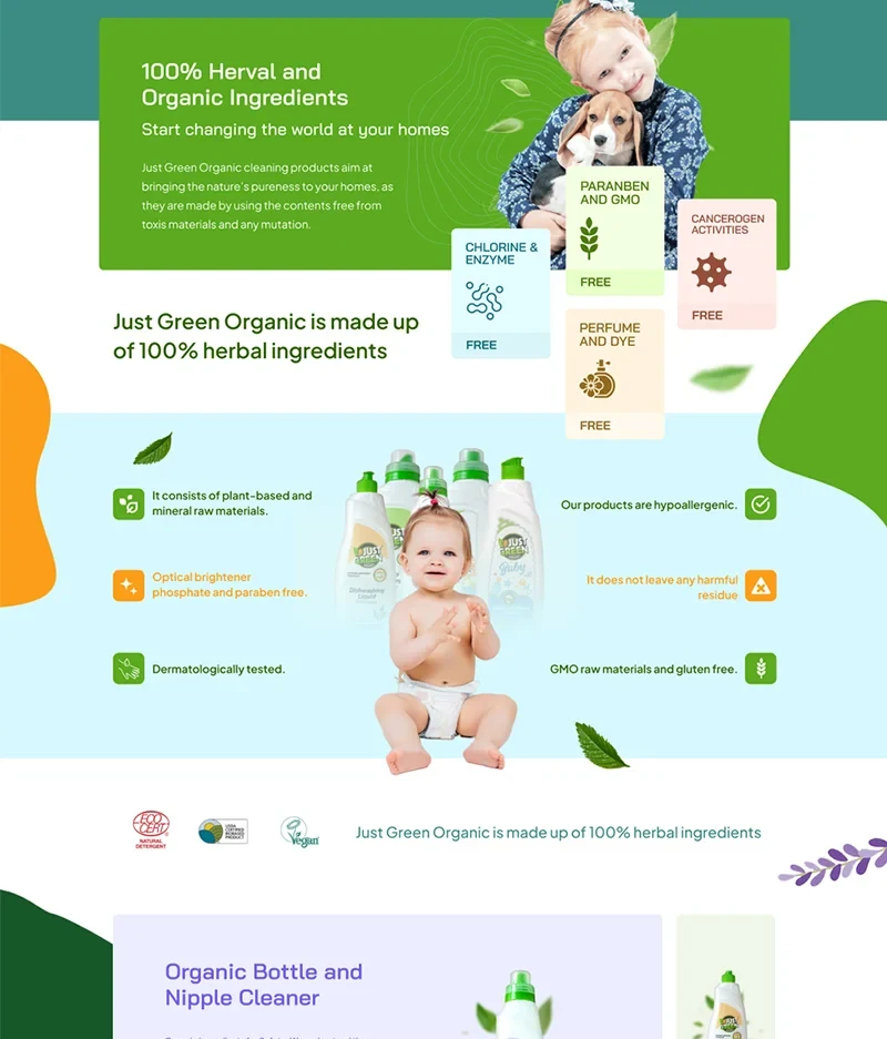 Just Green Organic i&ccedil;erik b&ouml;l&uuml;mleri ve sertifikalar