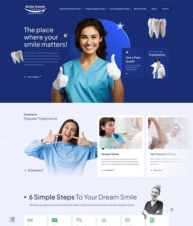 Smile Center Turkey anasayfa tasarımı