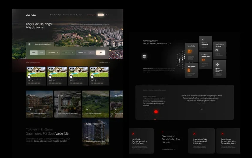 Valden Gayrimenkul web sitesi genel g&ouml;r&uuml;n&uuml;m